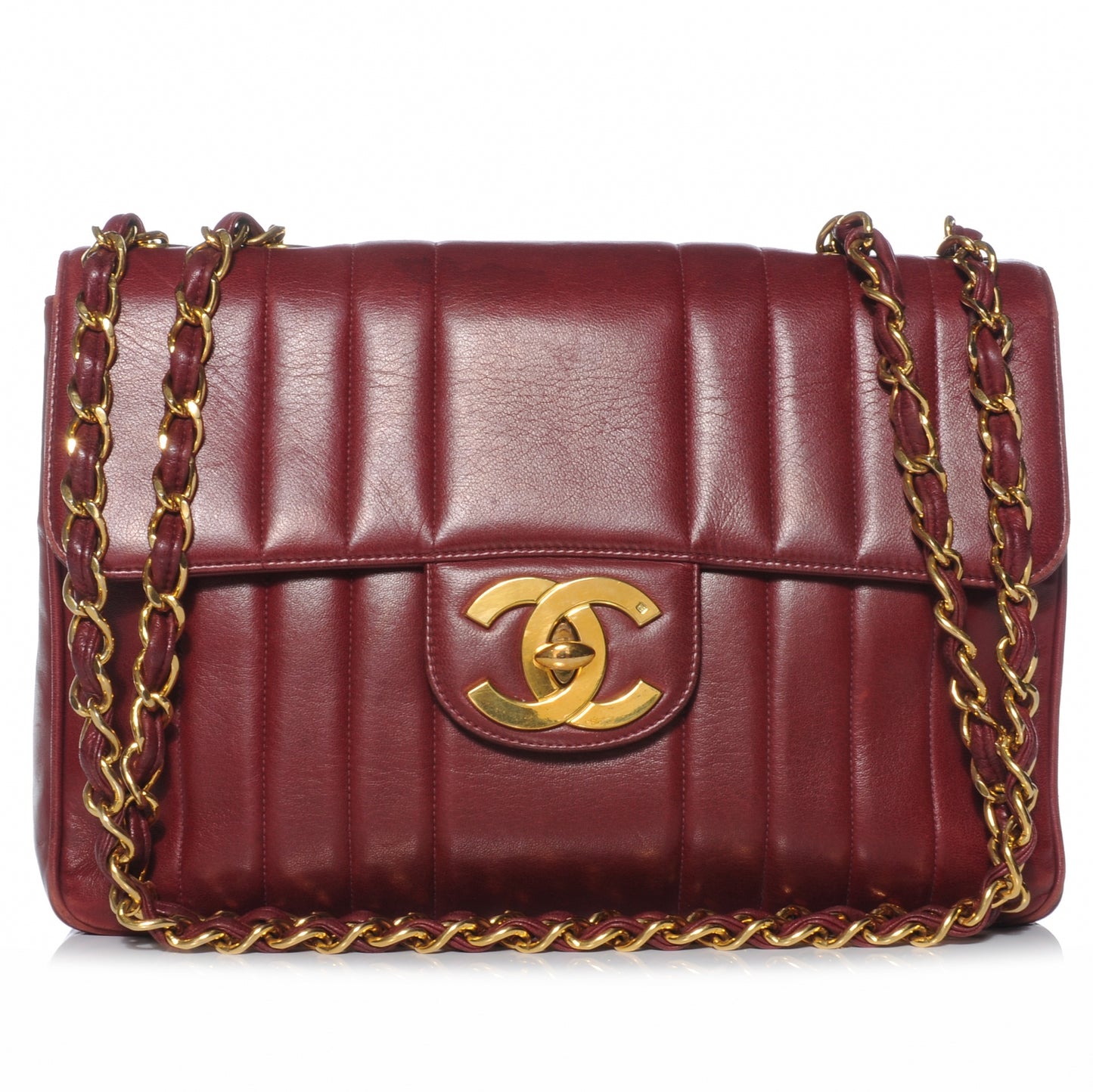 Lambskin Vertical Quilt Jumbo Flap Dark Red