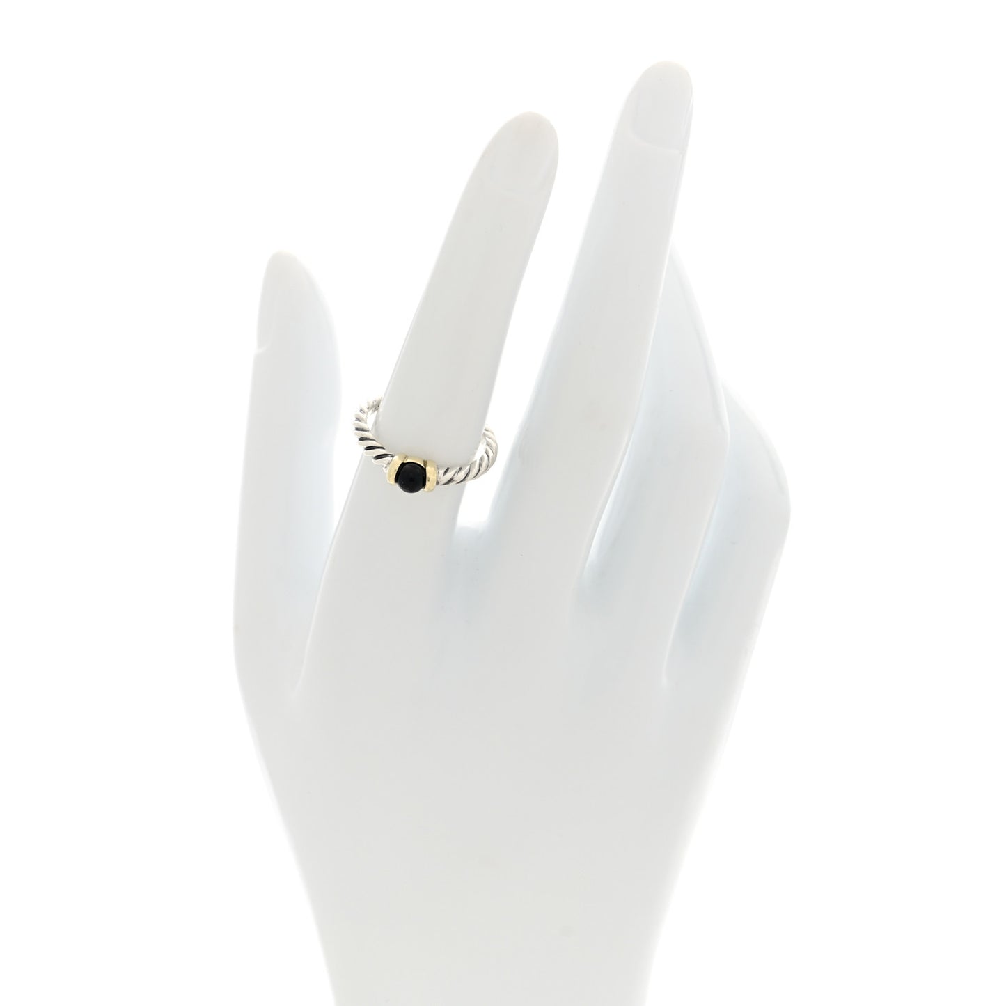 Sterling Silver 14K Yellow Gold Black Onyx Cable Ring 54 6.75