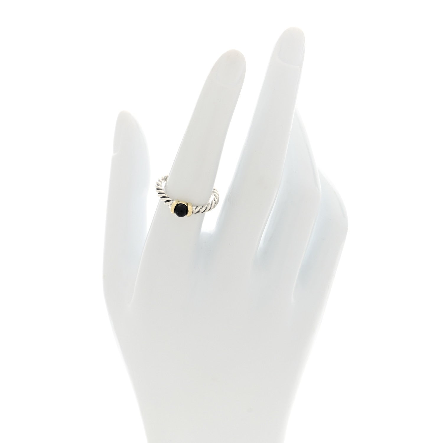 David Yurman Sterling Silver 14K Yellow Gold Black Onyx Cable Ring 54 6.75 2 of 4
