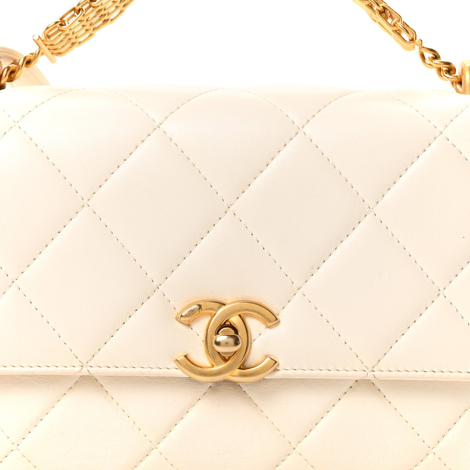 Chanel Lambskin Quilted Small CC Crystal Logo Chain Flap White 8 of 10