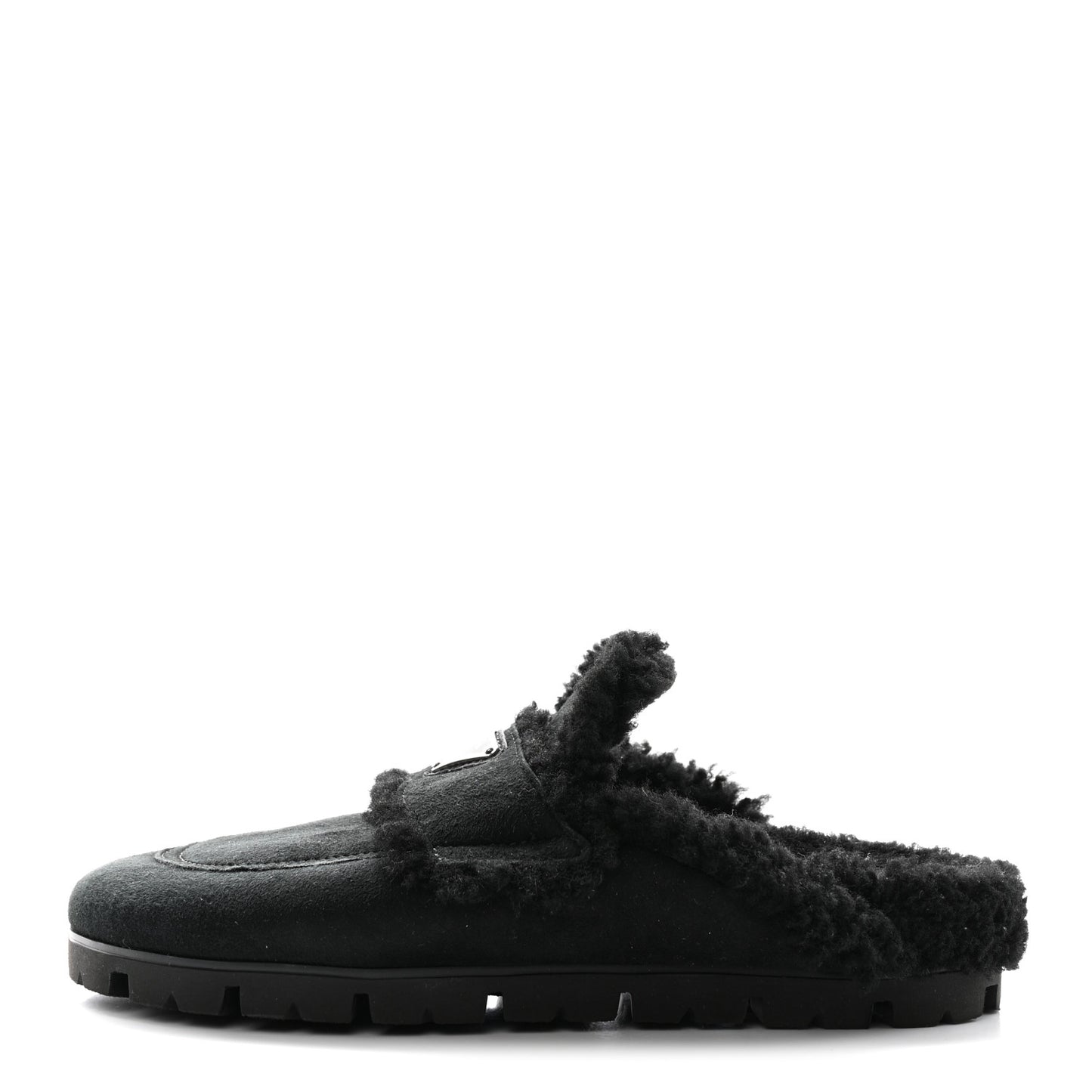 Shearling Metal Triangle Logo 20mm Slippers 37 Black