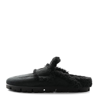 Prada Shearling Metal Triangle Logo 20mm Slippers 37 Black 1 of 8