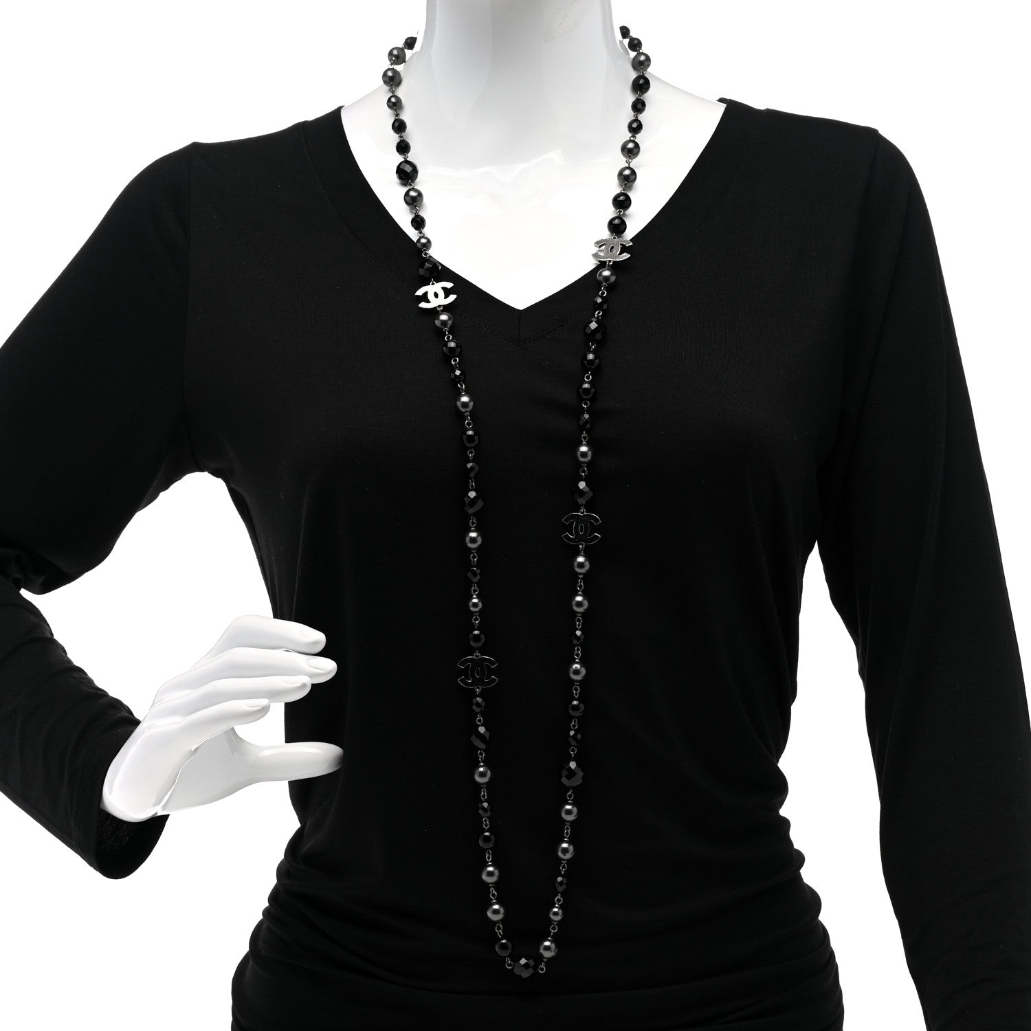 Chanel Ruthenium Pearl Beaded CC Long Necklace Black 2 of 7