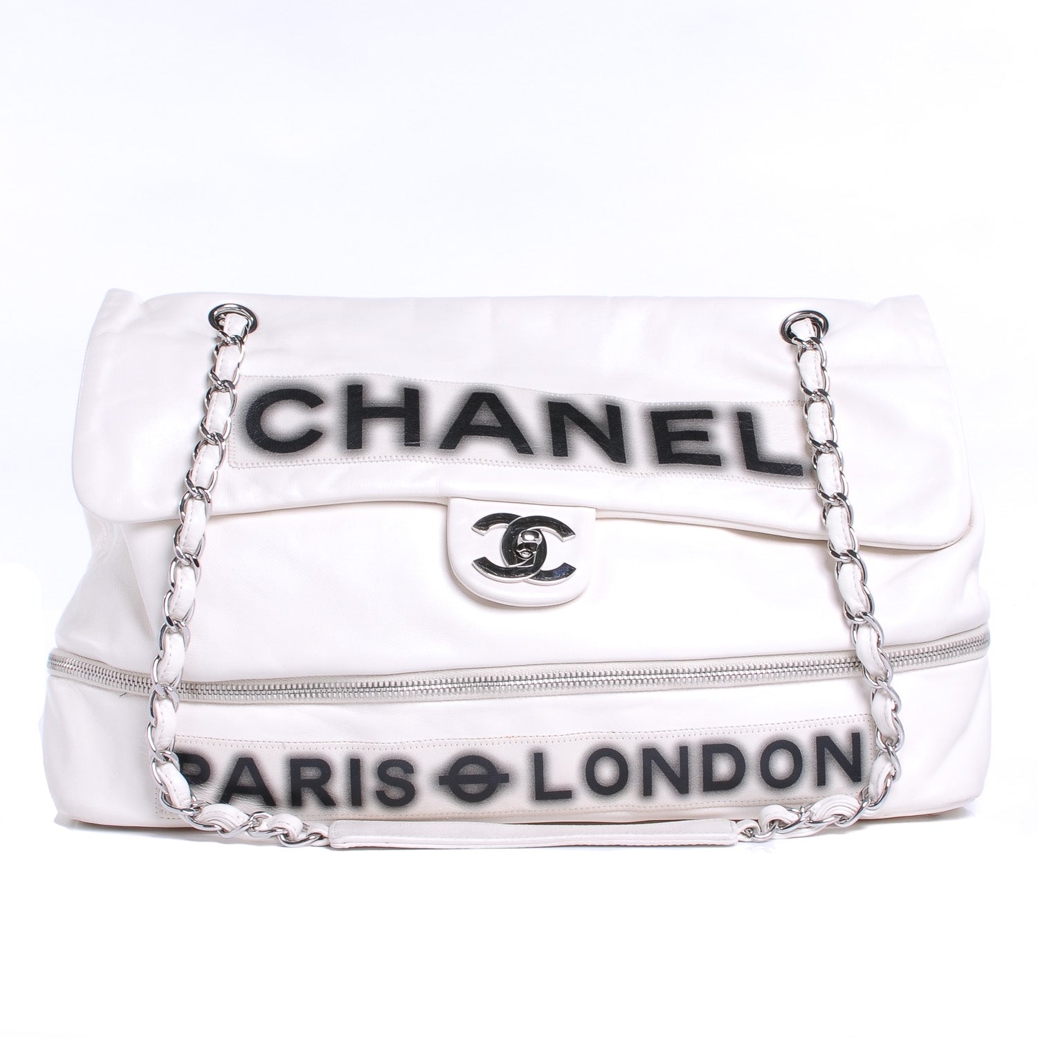 Chanel Calfskin Large Expandable Paris London Flap Bag White 1 of 9