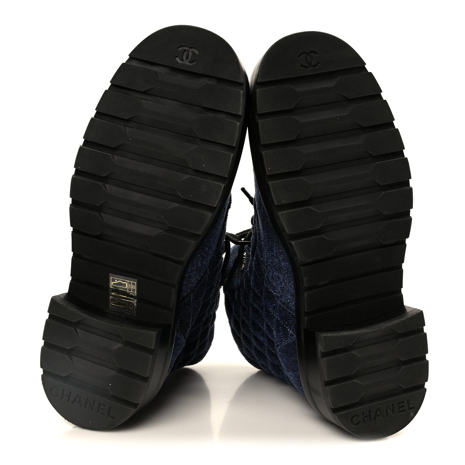 Chanel Shiny Calfskin Velvet Quilted Lace Up Combat Boots 37 Blue 6 of 11