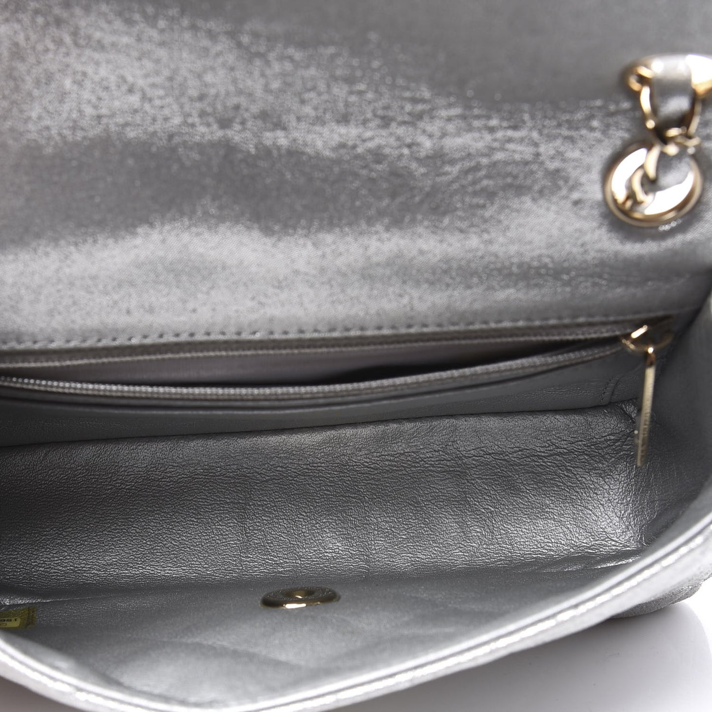 Iridescent Calfskin Quilted Mini Rectangular Flap Silver