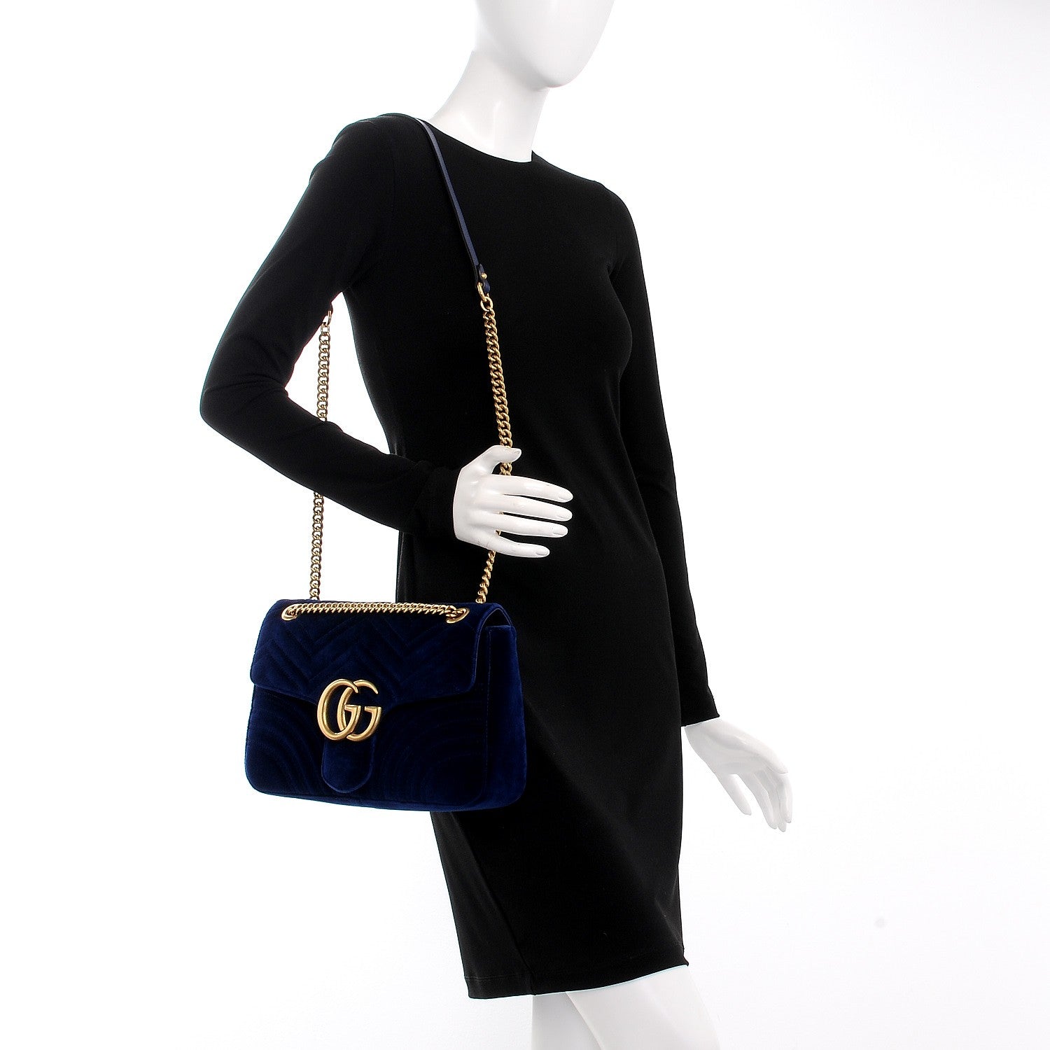 Gucci Velvet Matelasse Medium GG Marmont Shoulder Bag Cobalt Blue 2 of 9