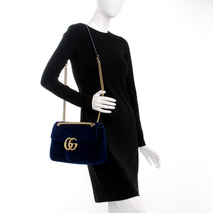 Gucci Velvet Matelasse Medium GG Marmont Shoulder Bag Cobalt Blue 2 of 9