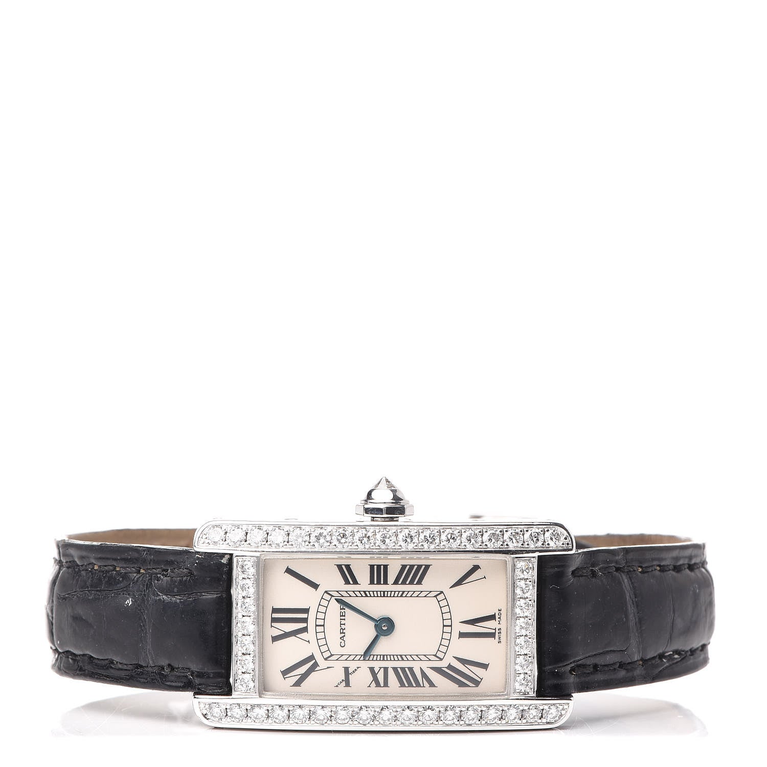Cartier 18K White Gold Alligator Diamond Bezel 19mm Tank Americaine Quartz Watch 3 of 15