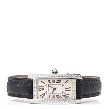 Cartier 18K White Gold Alligator Diamond Bezel 19mm Tank Americaine Quartz Watch 3 of 15