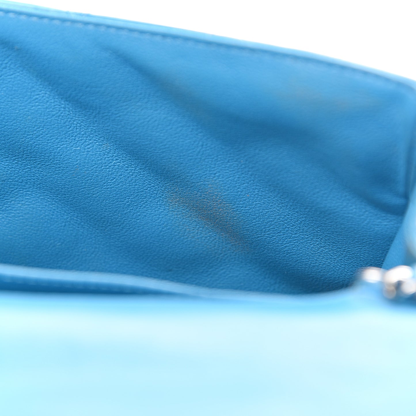 Patent Quilted Clutch with Chain Flap Blue