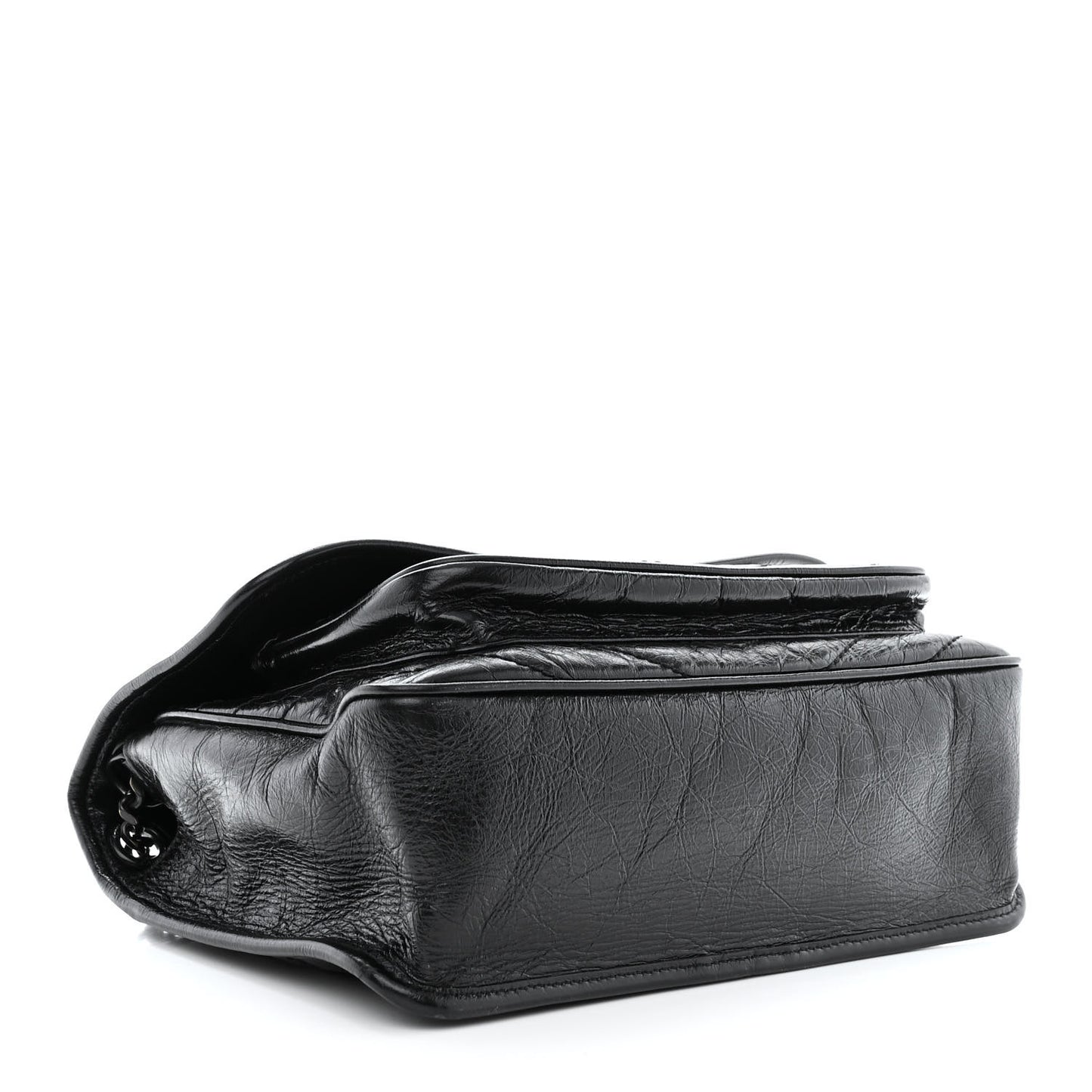 Crinkled Calfskin Matelasse Monogram Medium Niki Chain Satchel Black