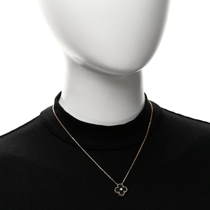 Van Cleef & Arpels 18K Rose Gold Diamond Black Onyx Vintage Alhambra Pendant Necklace 2 of 7