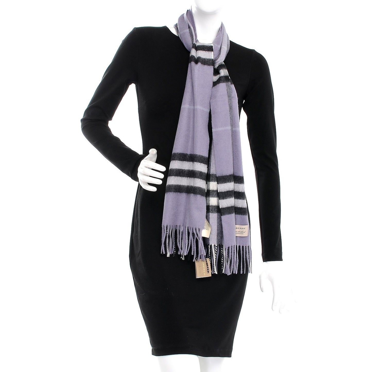 Cashmere Giant Check Fringe Scarf Lilac