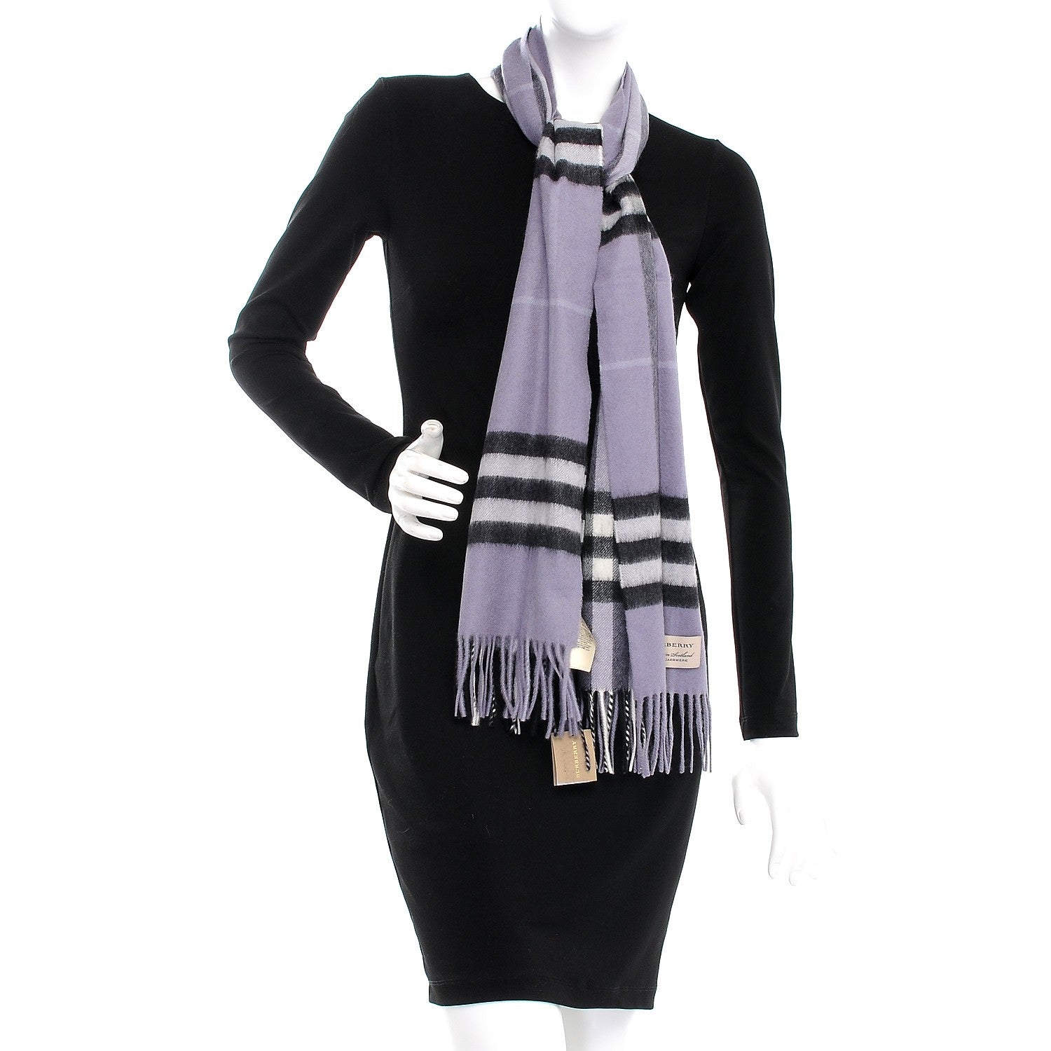 Burberry Cashmere Giant Check Fringe Scarf Lilac 2 of 7
