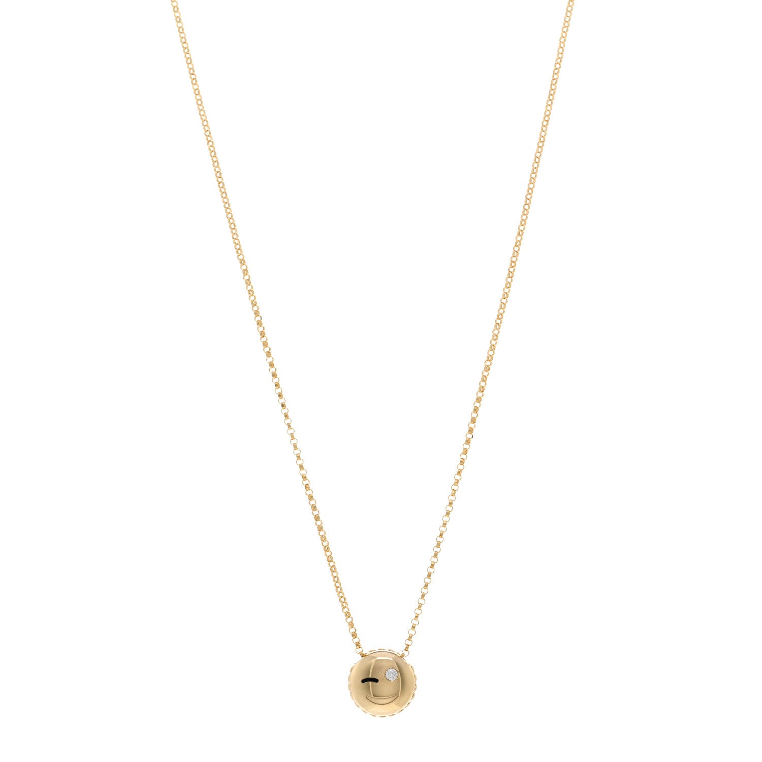 Roberto Coin 18K Yellow Gold Enamel Diamond Tiny Treasures Wink Emoji Pendant Necklace Black 1 of 4