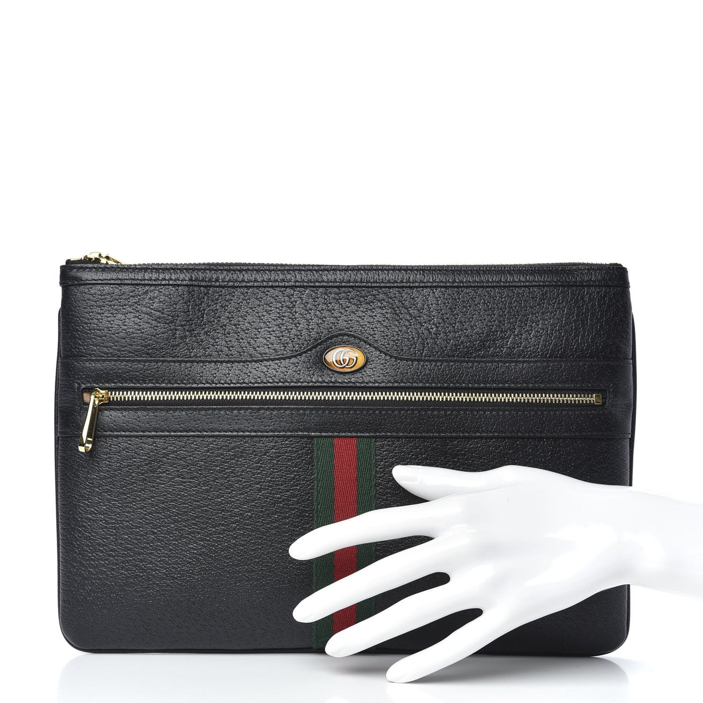 Calfskin Large Ophidia Pouch Clutch Black