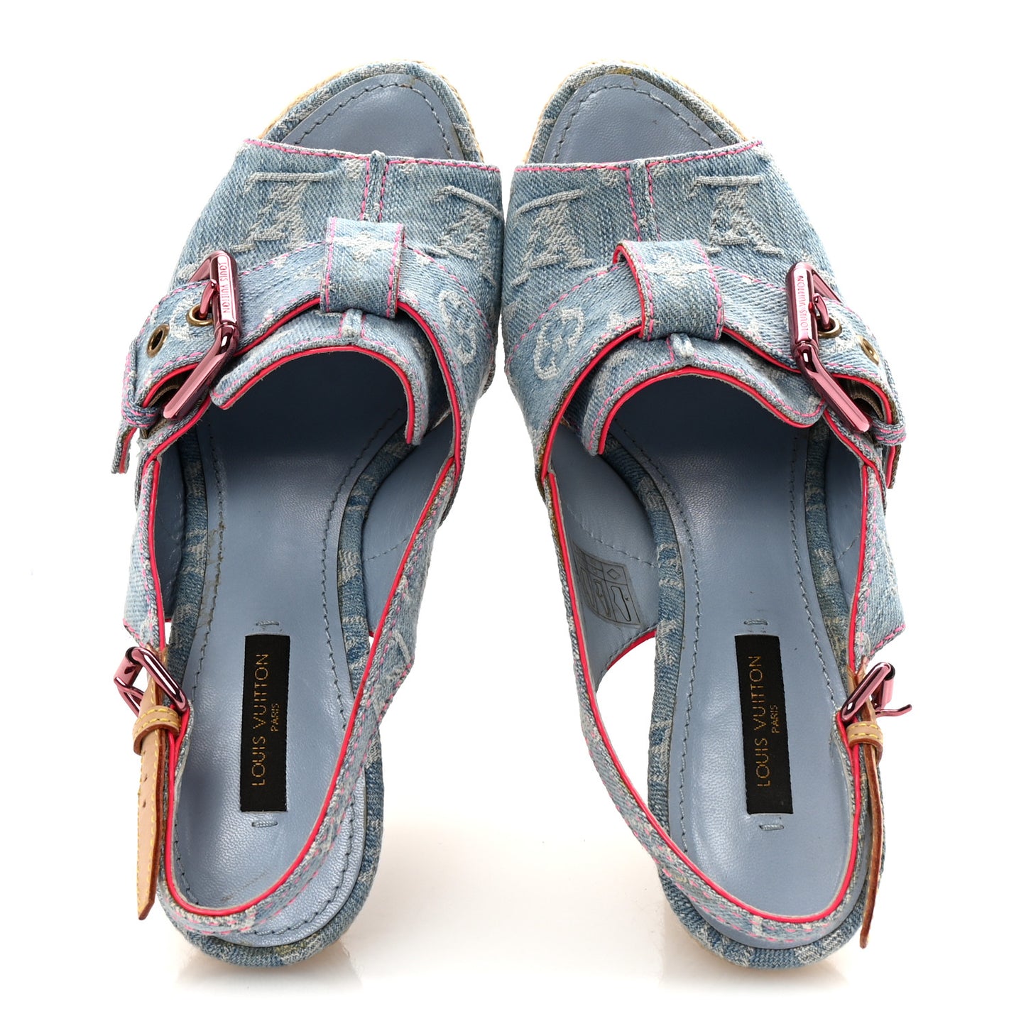 Denim Monogram Espadrille Wedge Sandals 38 Blue