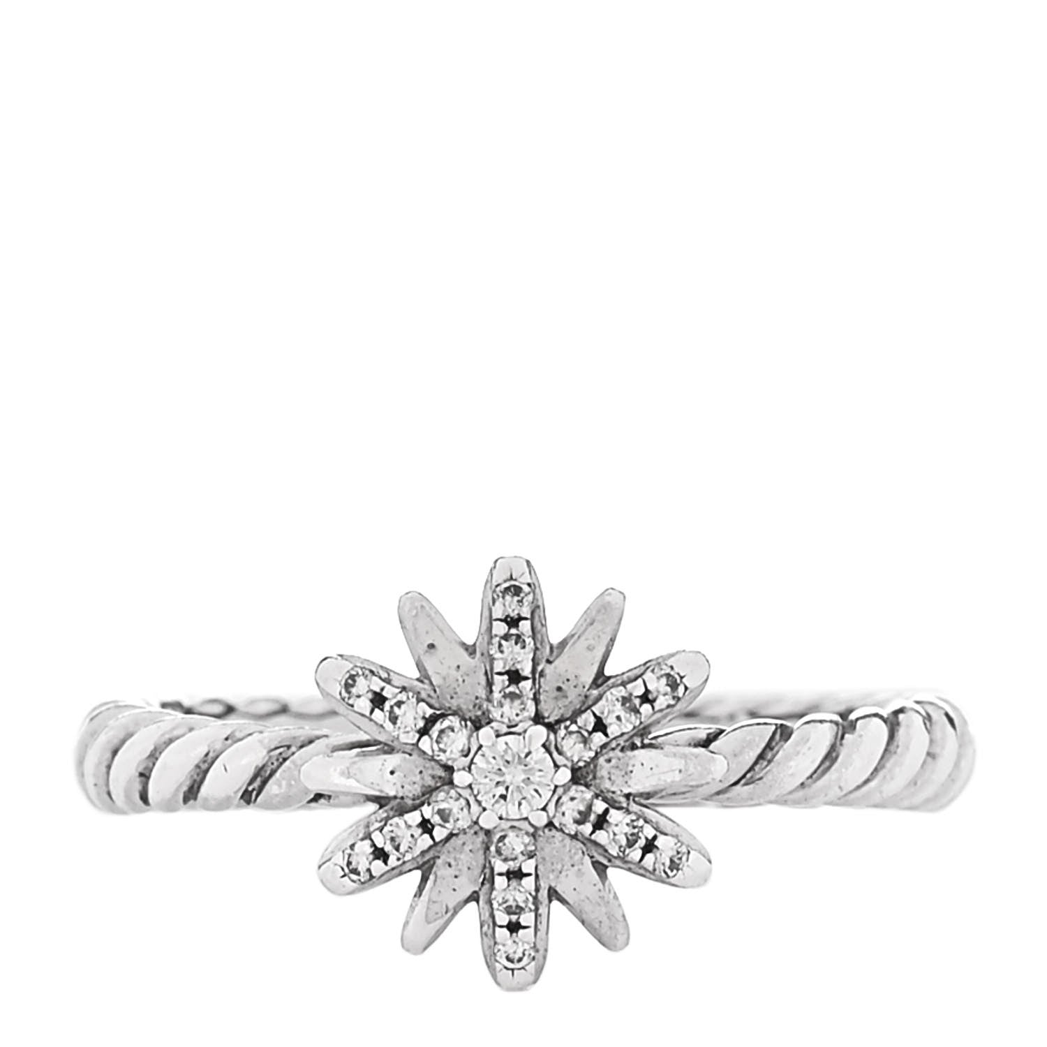 David Yurman Sterling Silver Diamond Petite Starburst Ring 52 6 1 of 4