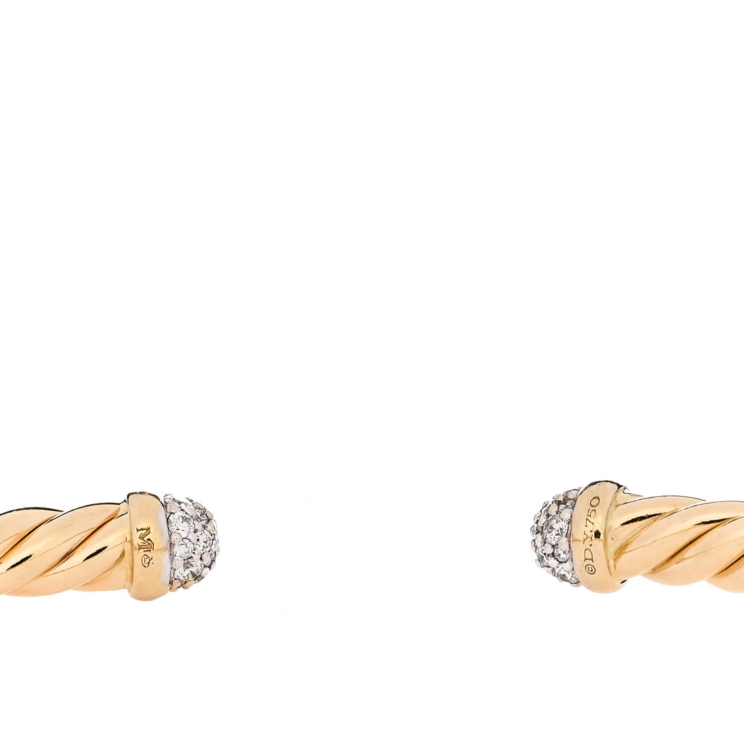 David Yurman 18K Yellow Gold Diamond 4mm Cablespira Bracelet 3 of 3