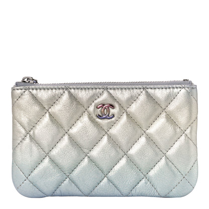 Chanel Gradient Metallic Calfskin Quilted Small Cosmetic Pouch Silver Blue Yellow Purple 1 of 11