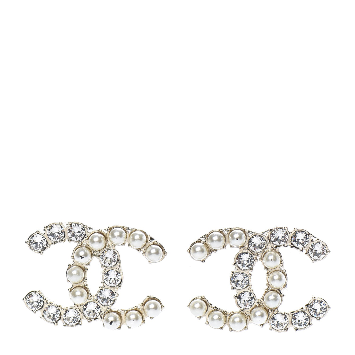 Chanel Crystal Pearl CC Dazzling Domino Earrings Gold 1 of 5