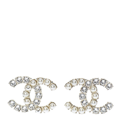 Chanel Crystal Pearl CC Dazzling Domino Earrings Gold 1 of 5