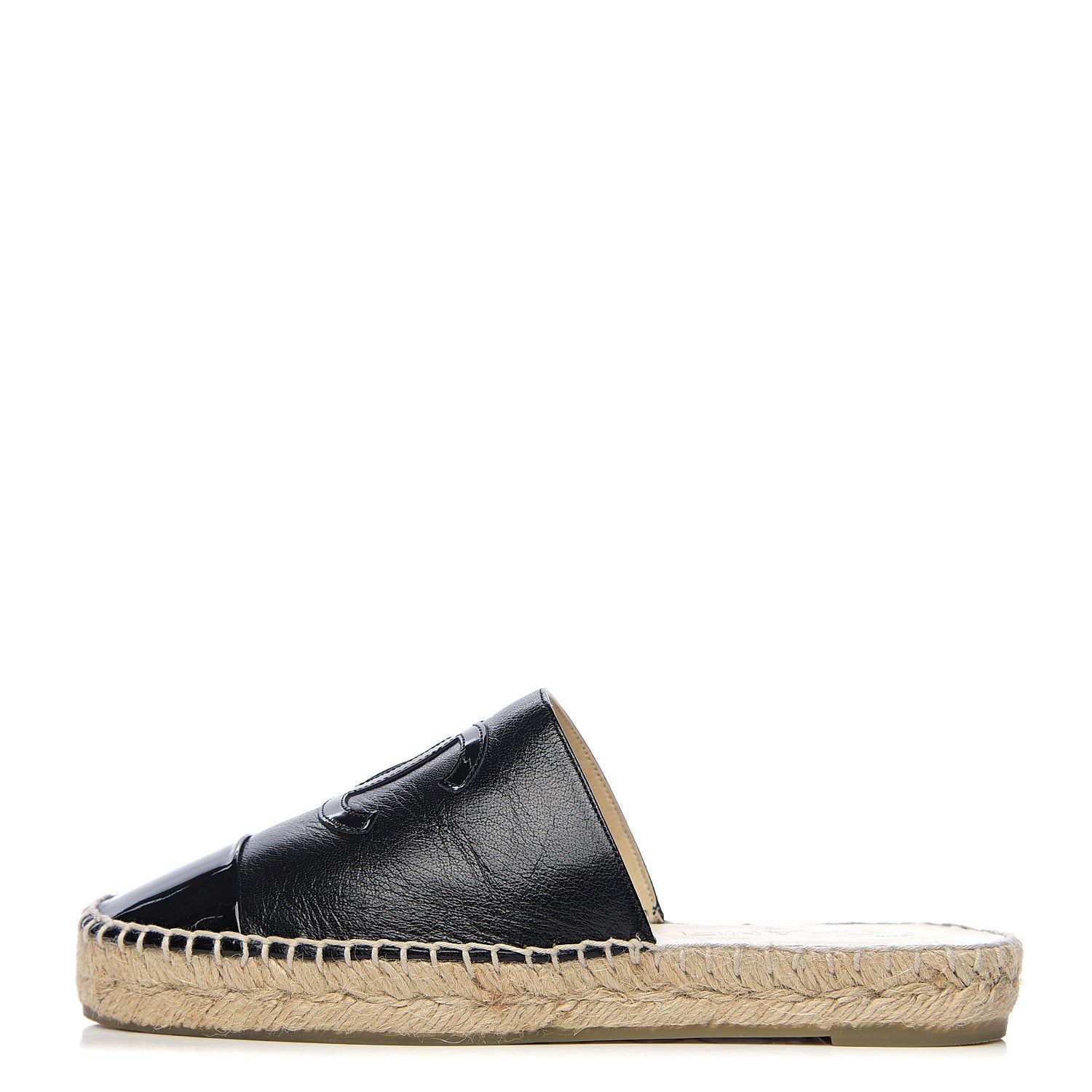 Chanel Goatskin Patent CC Espadrille Mules 35 Black 1 of 11