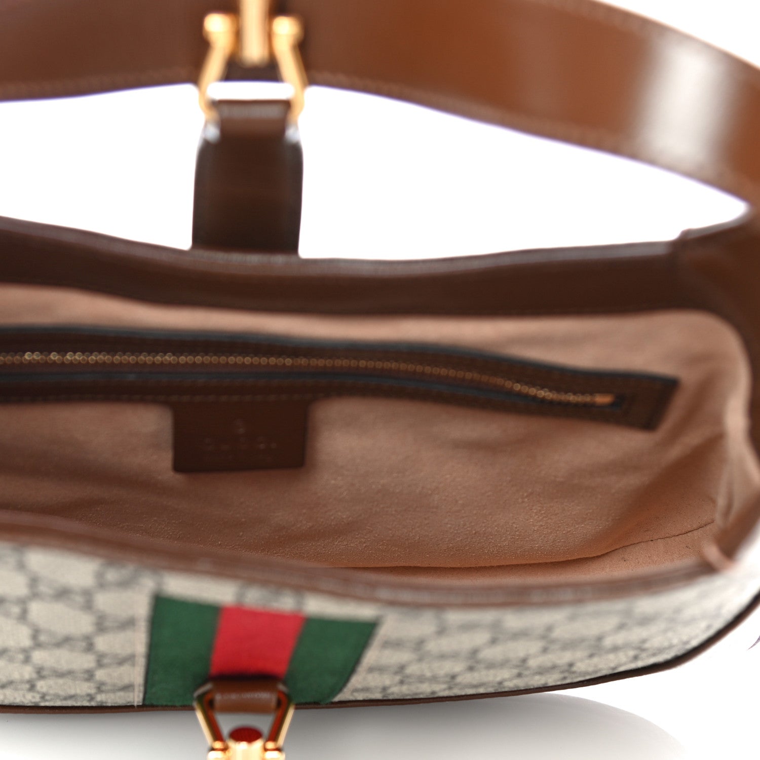 Gucci GG Supreme Monogram Azalea Calfskin Web Small Jackie 1961 Hobo Beige Ebony Brown Sugar 5 of 18
