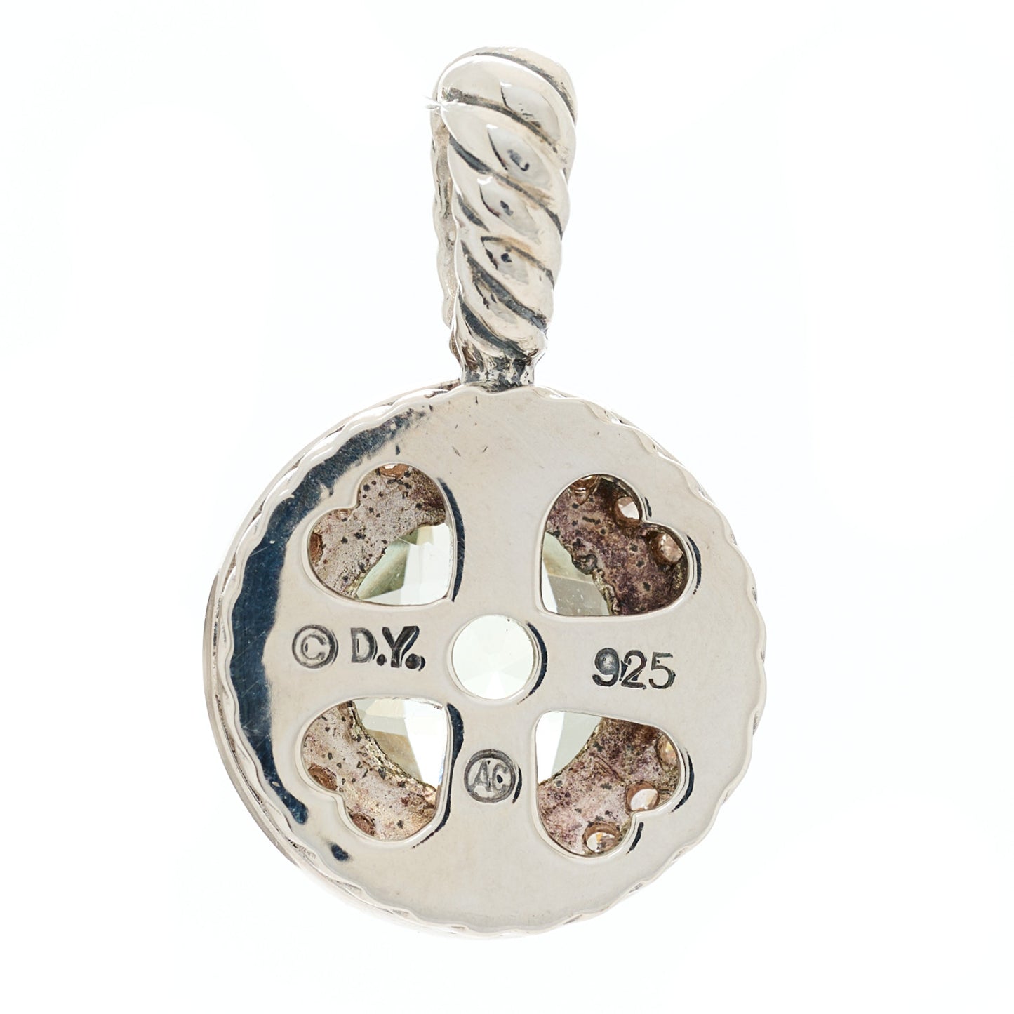 Sterling Silver Diamond Prasiolite 8mm Petite Cerise Pendant