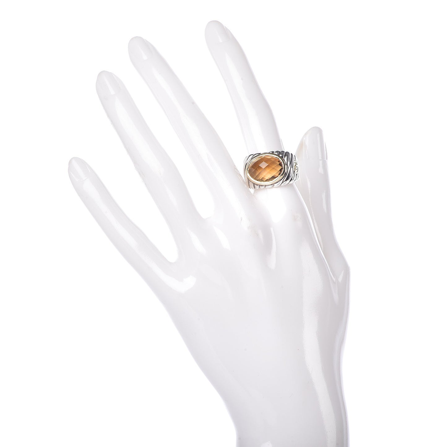 Sterling Silver 18K Yellow Gold Citrine Oval Cable Ring 53 6.5