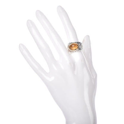 David Yurman Sterling Silver 18K Yellow Gold Citrine Oval Cable Ring 53 6.5 2 of 5