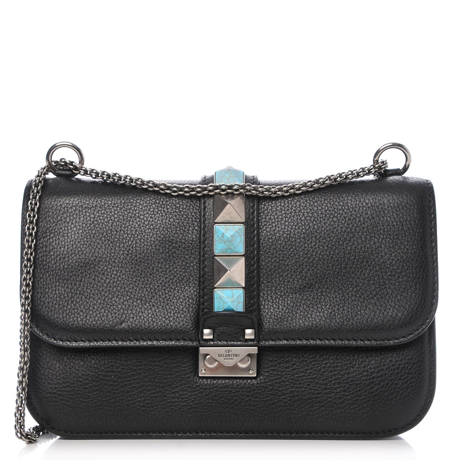 Valentino Garavani Pebbled Calfskin Medium Rockstud Rolling Glam Lock Rockstud Flap Black 1 of 8
