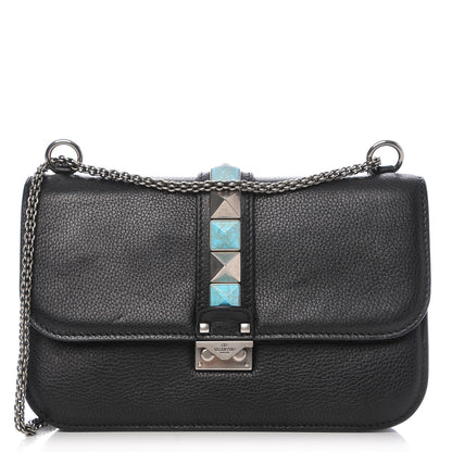 Valentino Garavani Pebbled Calfskin Medium Rockstud Rolling Glam Lock Rockstud Flap Black 1 of 8