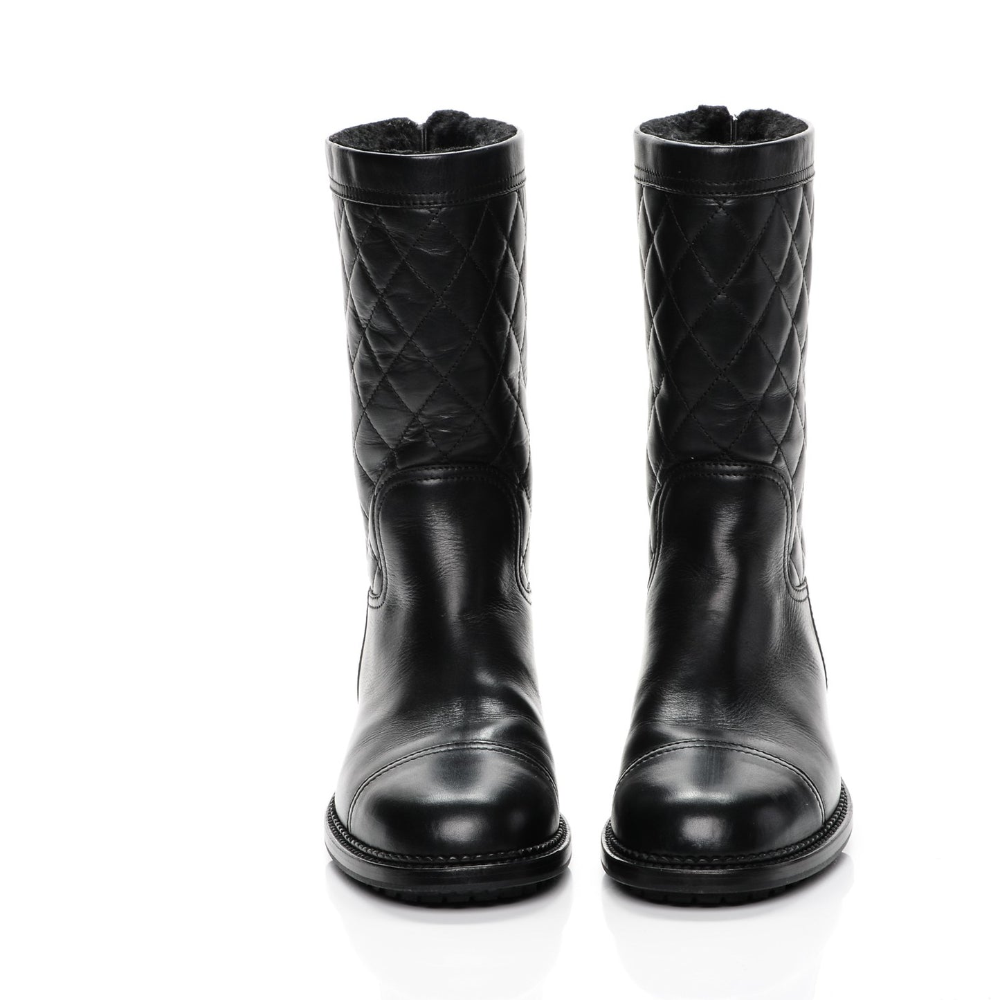 Calfskin Quilted Shearling Boots 39 Black