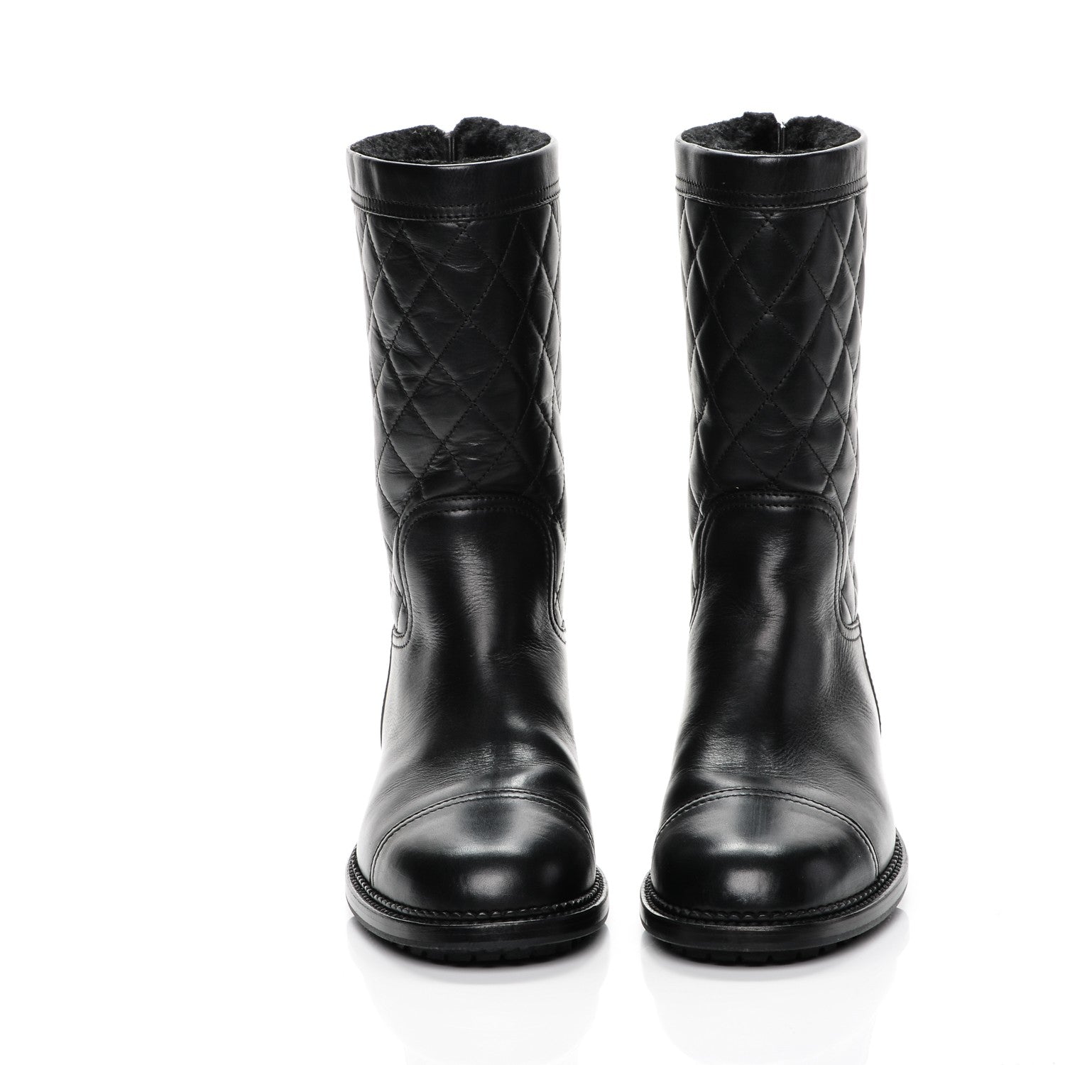 Chanel Calfskin Quilted Shearling Boots 39 Black 2 of 7