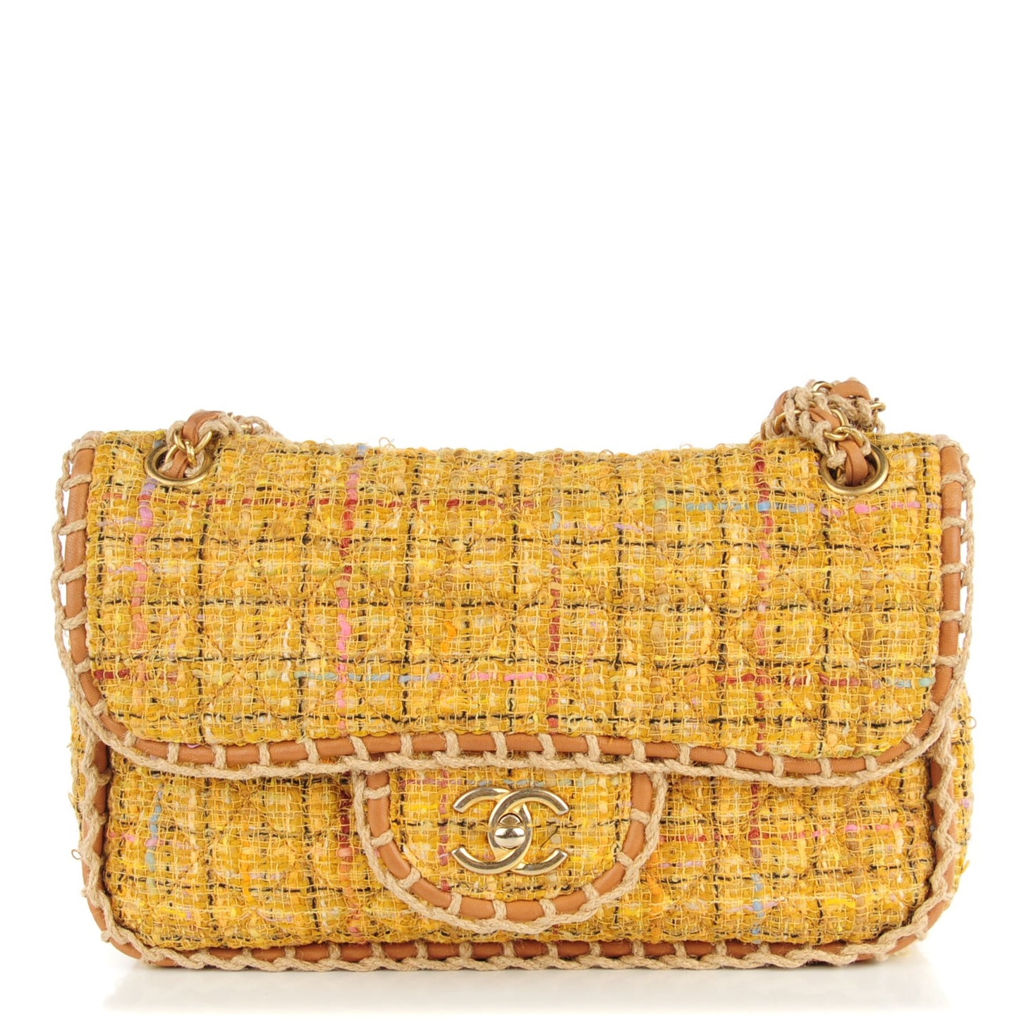 Metallic Tweed Medium Single Flap Light Yellow