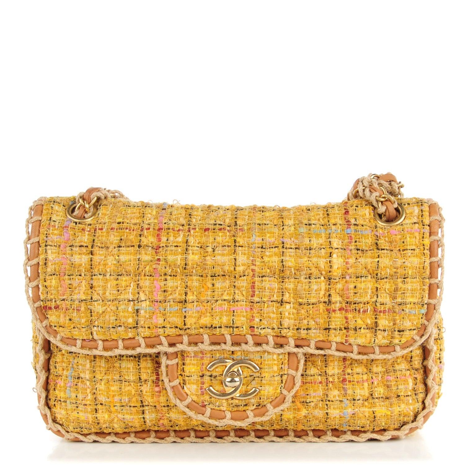 Chanel Metallic Tweed Medium Single Flap Light Yellow 1 of 9