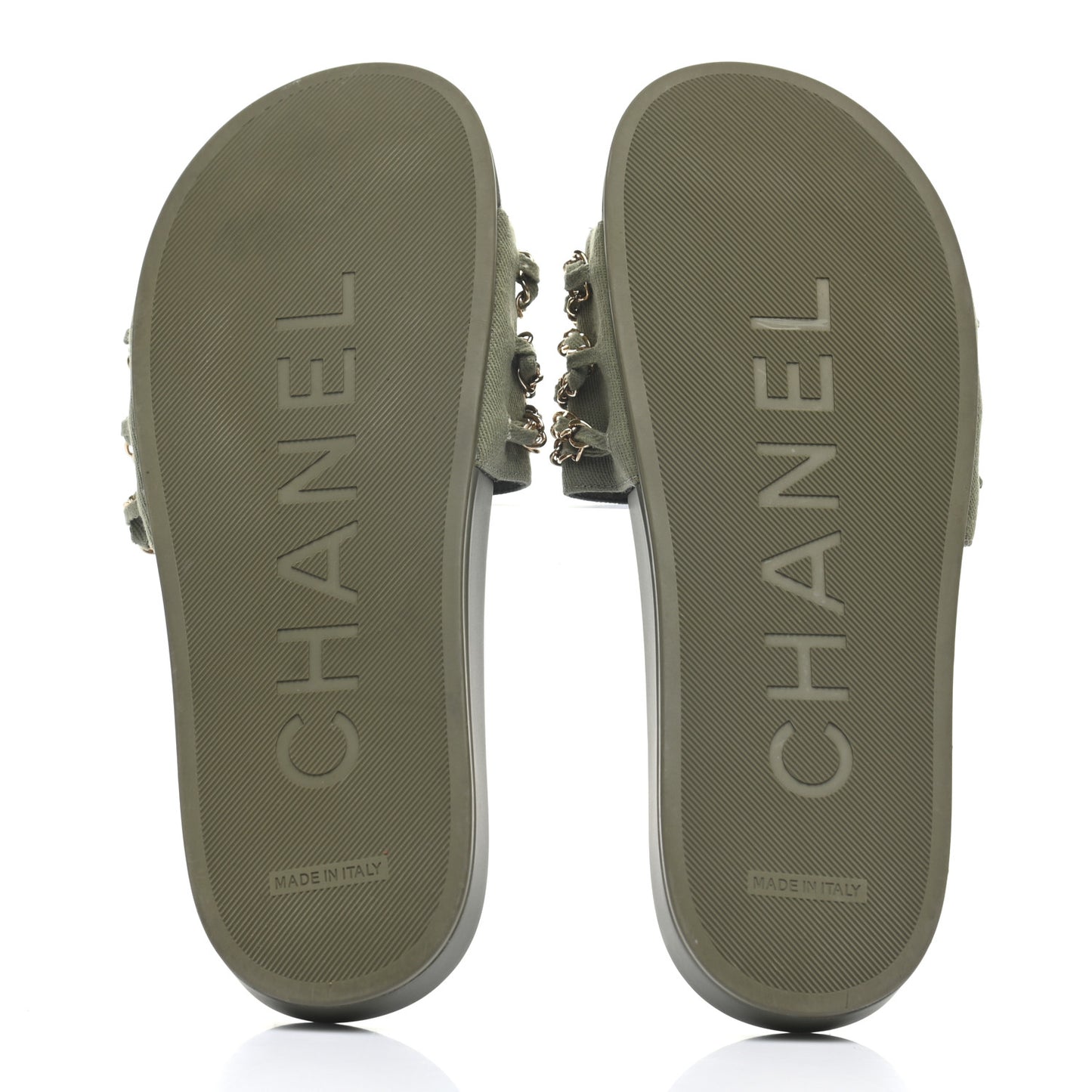 Canvas Chain Flat Sandals 39 Khaki
