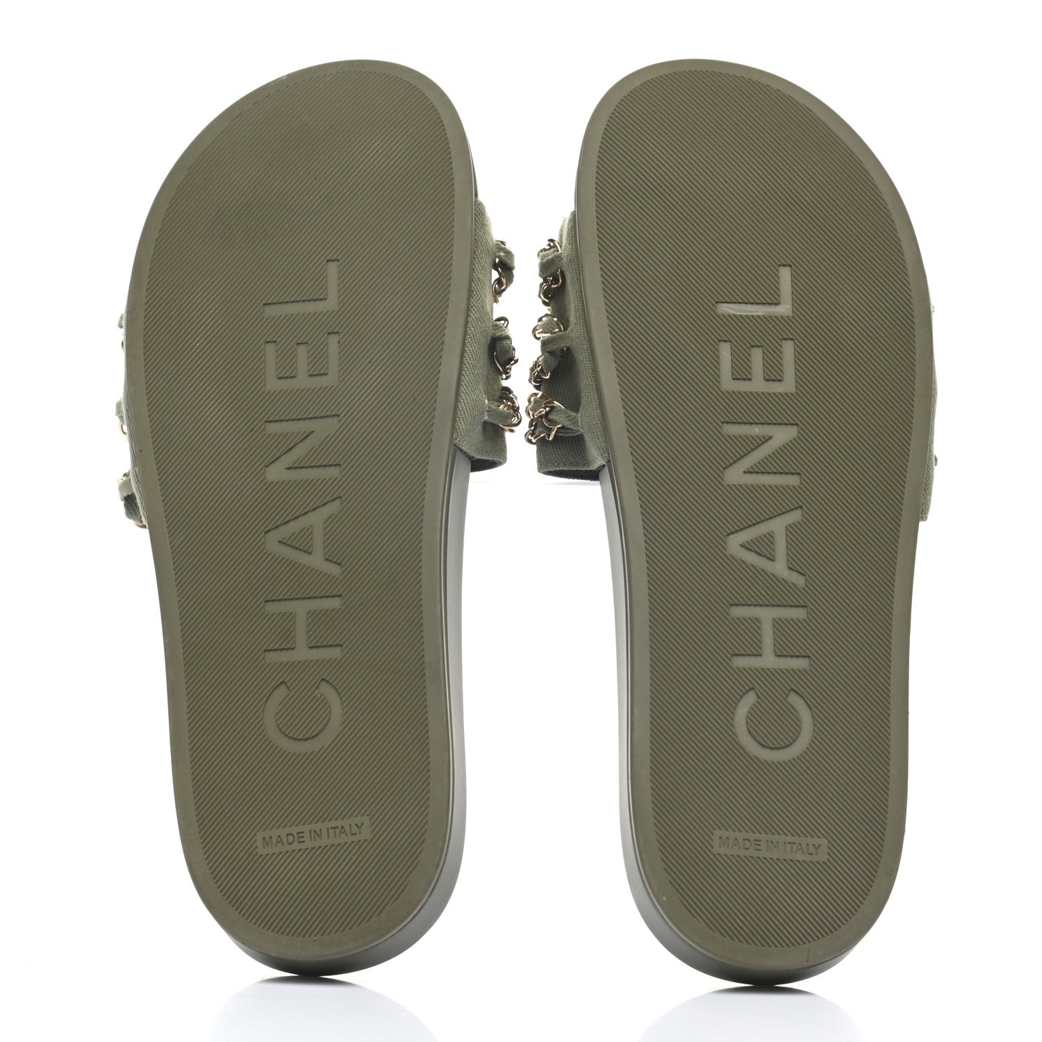 Chanel Canvas Chain Flat Sandals 39 Khaki 5 of 9