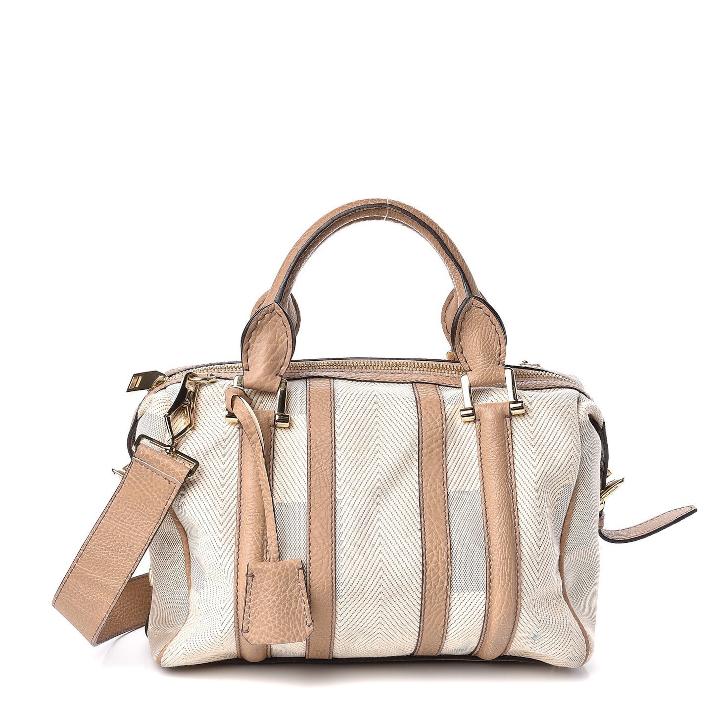 Grainy Calfskin Canvas Nevinson Bowling Bag Beige