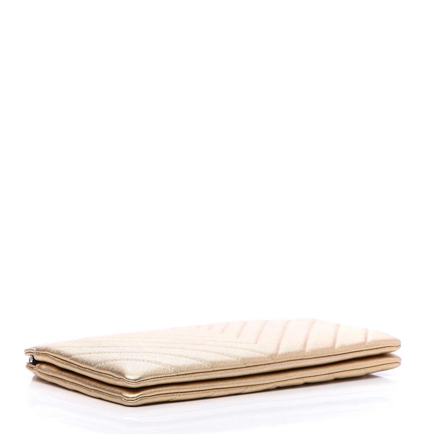 Metallic Calfskin Chevron Quilted Medium Cosmetic Case Light Gold