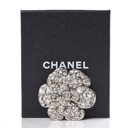 Chanel Swarovski Crystal Camellia CC Brooch Silver 5 of 5