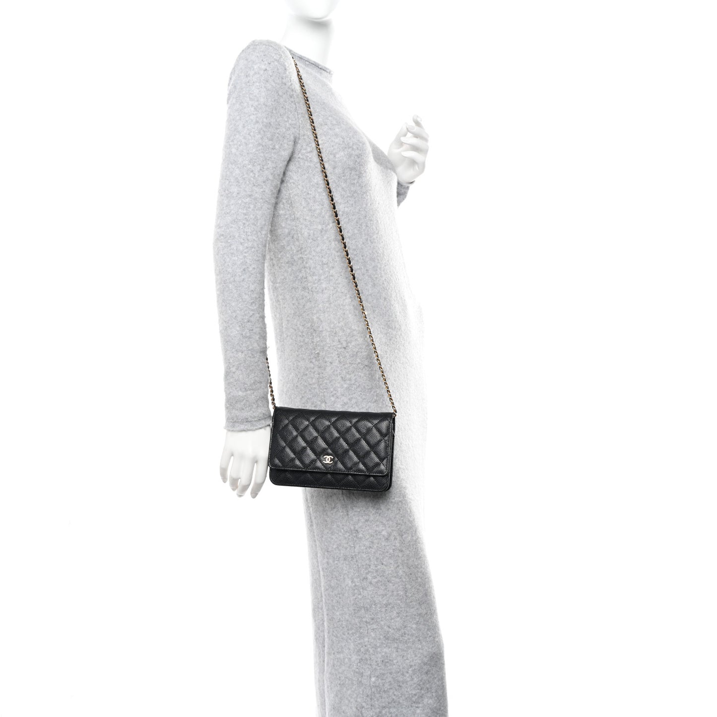 Caviar Quilted Wallet on Chain WOC Black