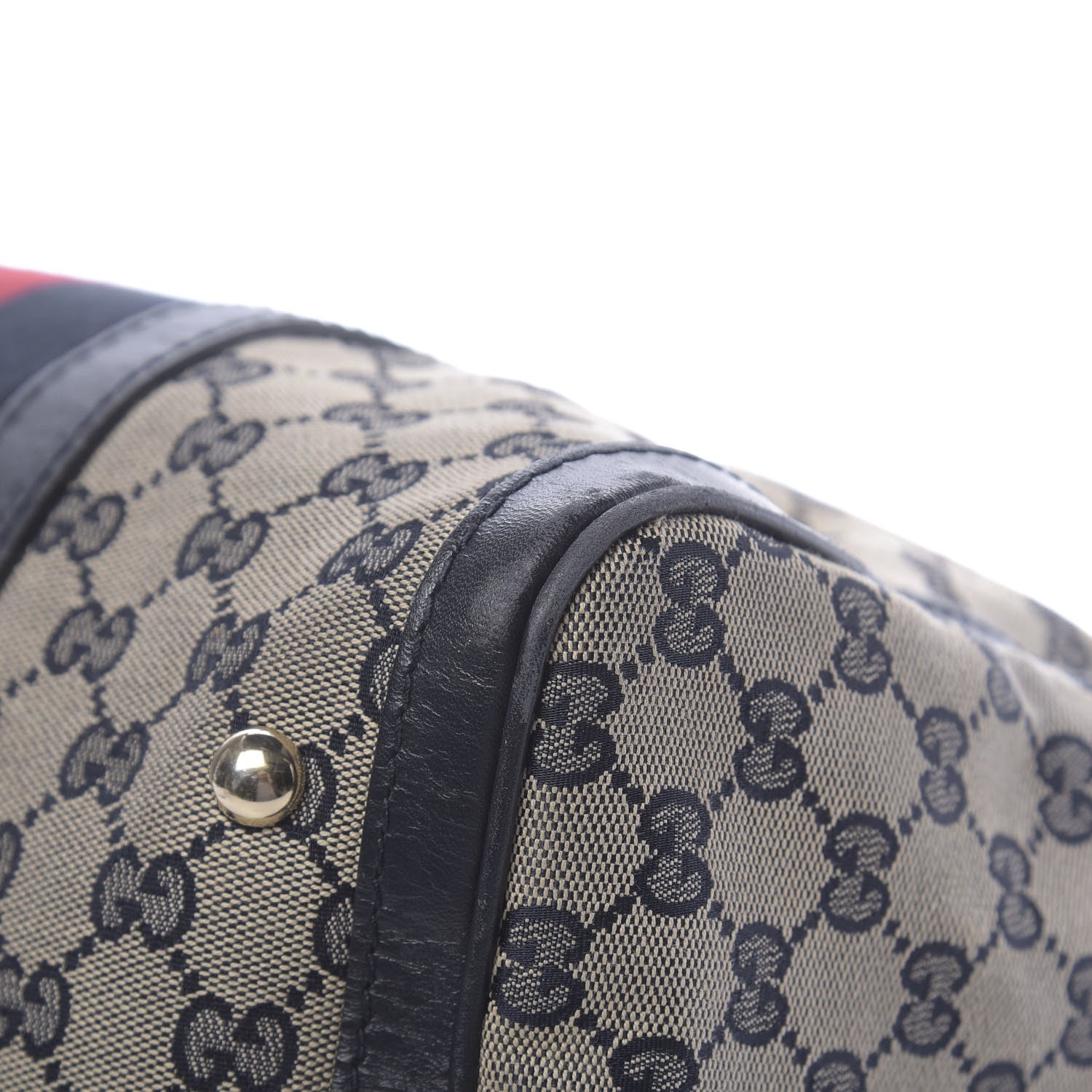 Gucci Monogram Selleria Calfskin Vintage Web Medium Boston Beige Blue 14 of 20