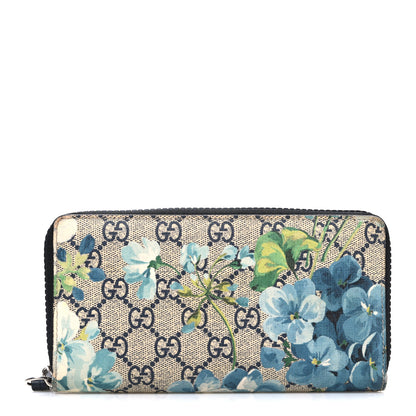 Gucci GG Supreme Monogram Blooms Zip Around Wallet Blue 1 of 7