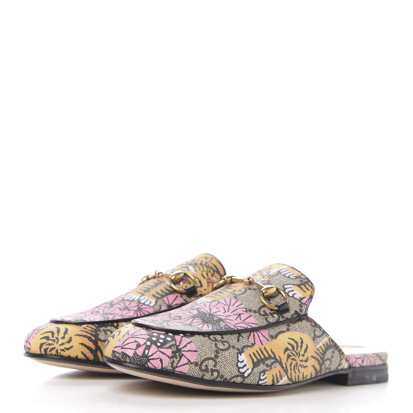 GG Supreme Monogram Bengal Womens Princetown Slippers 36 Beige Crop Pink