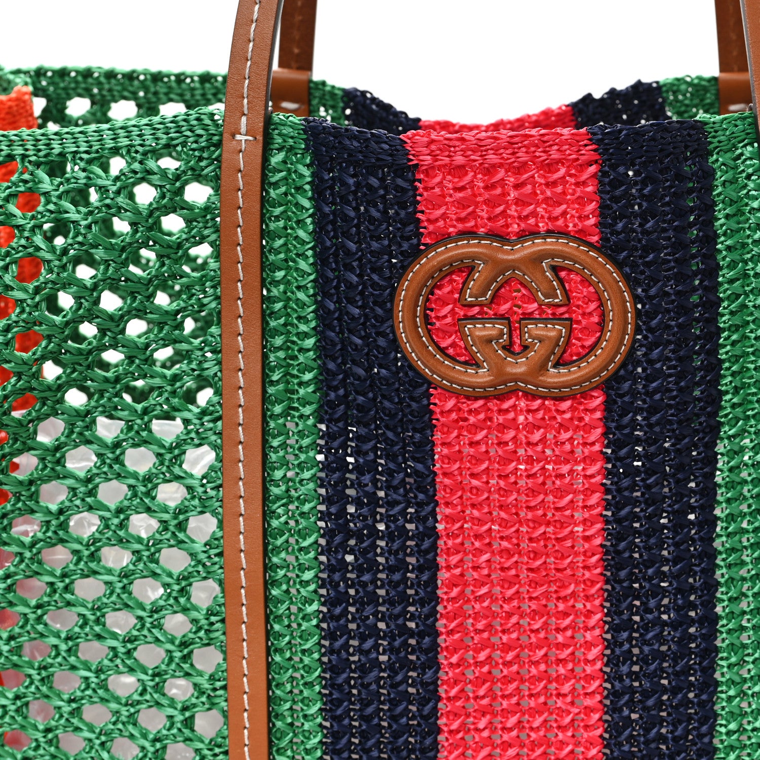 Gucci Raffia Web Woven Medium Interlocking G Tote Green 8 of 10