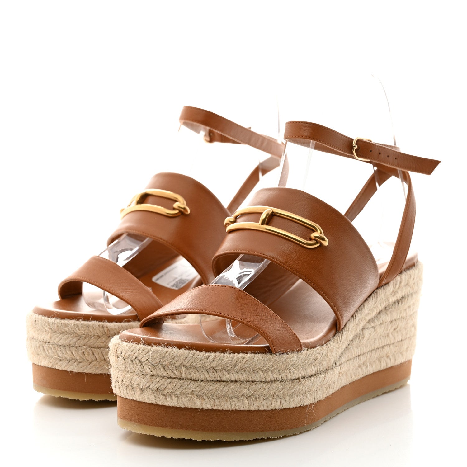 Hermes Goatskin Elise Espadrille Wedge Sandals 38 Beige Dore 3 of 9