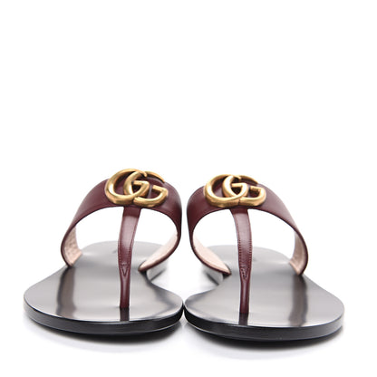 Gucci Calfskin GG Marmont Thong Sandals 35.5 Vintage Bordeaux 2 of 10